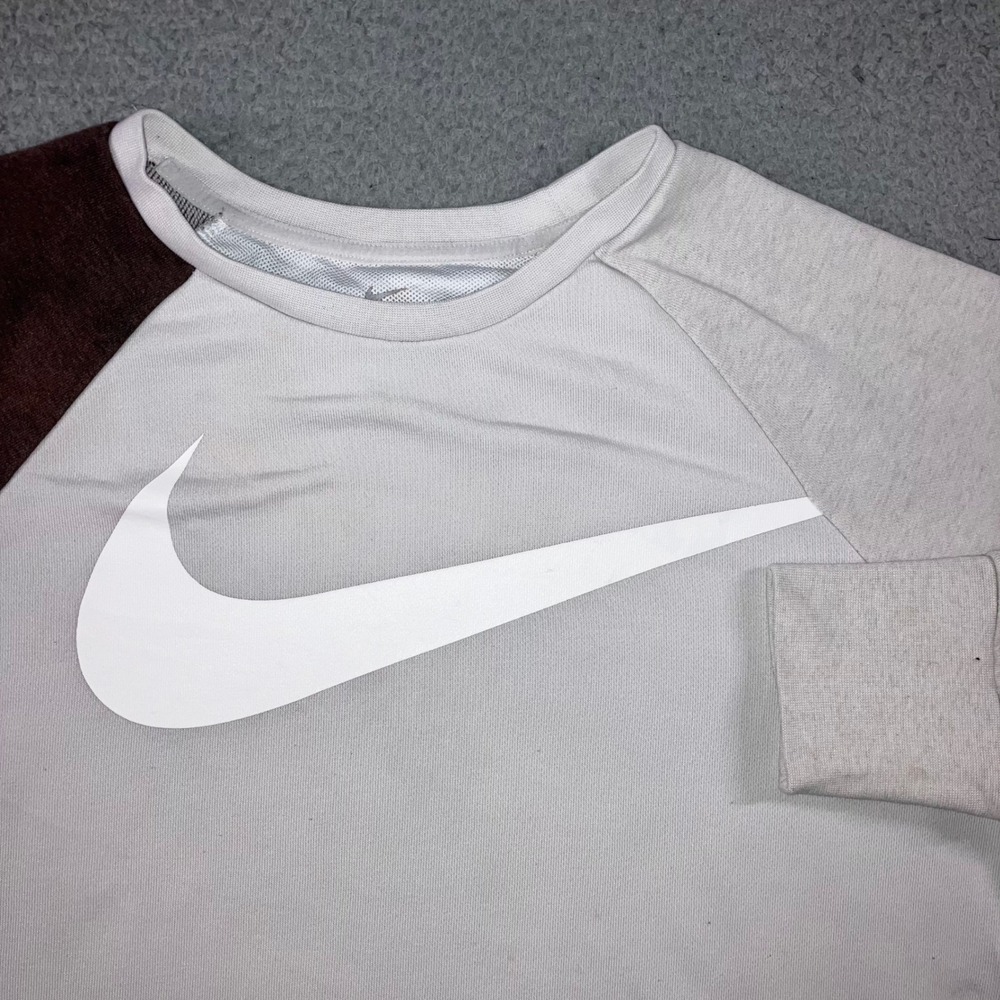Nike Dri-FIT Big Swoosh Sweatshirt XL Neutral Sporty Colorblock Brown Gray White
